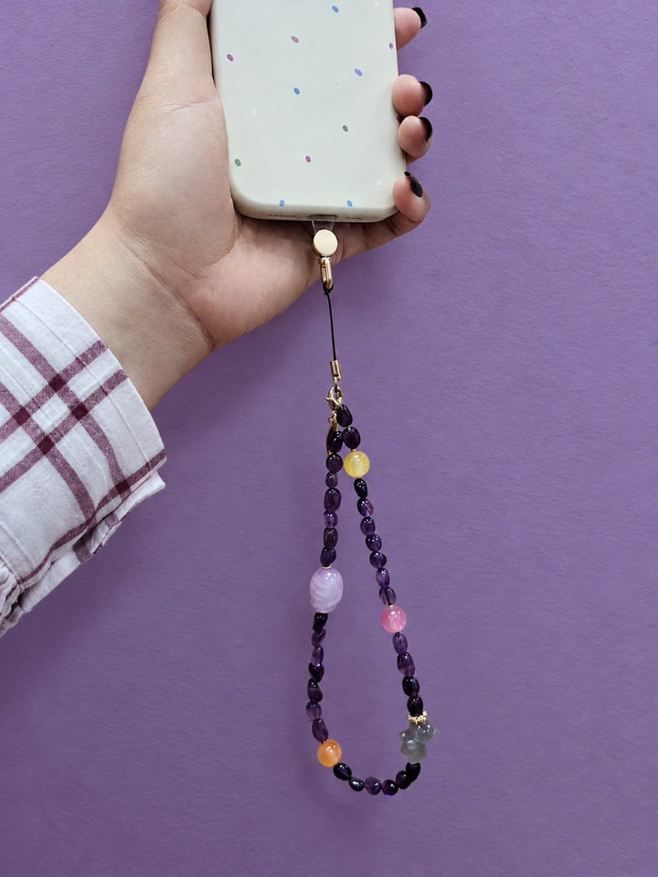 UV Color-Changing Cat & Fish Amethyst Phone Strap PC125