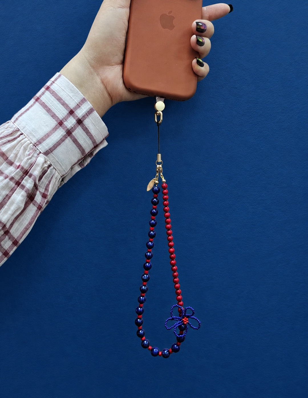 Blue Lapis Lazuli & Red Bamboo Coral With Crafted Flower Phone Strap PC139