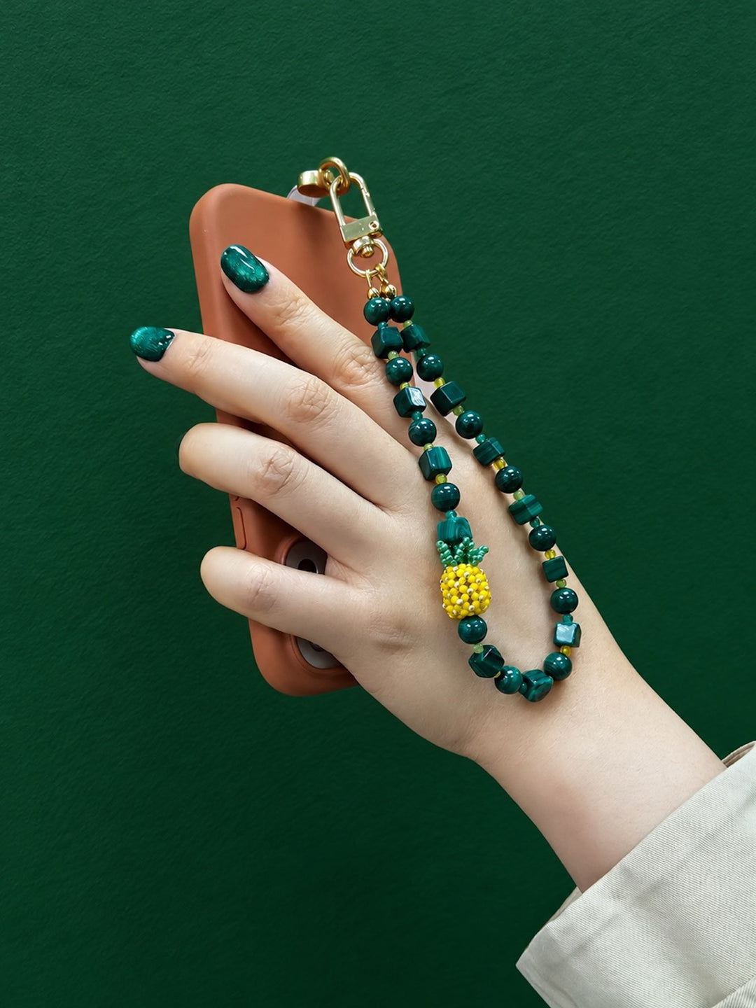 Handcrafted Pineapple Natural Malachite Phone Strap PC124