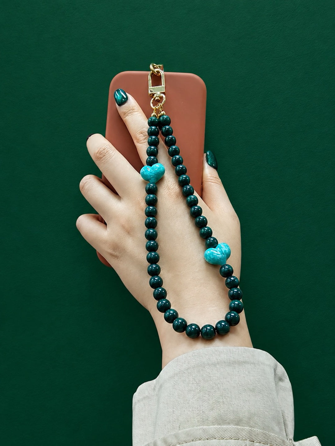 Malachite With Amazonite Heart Phone Strap PC120