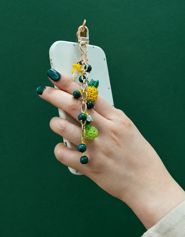 Handcrafted Fruit Charm With Malachite Prehnite Tassel Phone Strap / Bag Charm PC110