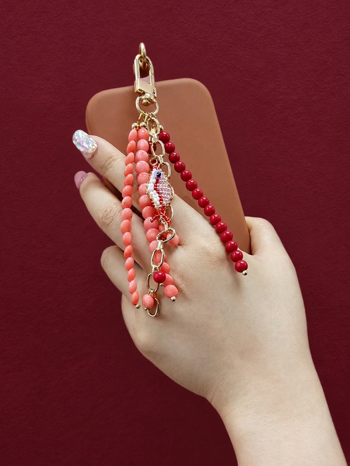 Fish Charm Pink & Red Bamboo Coral Phone Strap / Bag Charm PC102