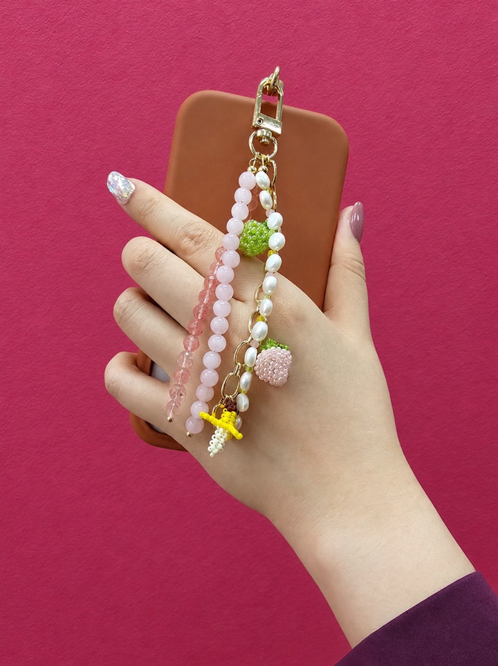 Fruit Charm Pink Gemstone And Pearl Phone Strap / Bag Charm PC103