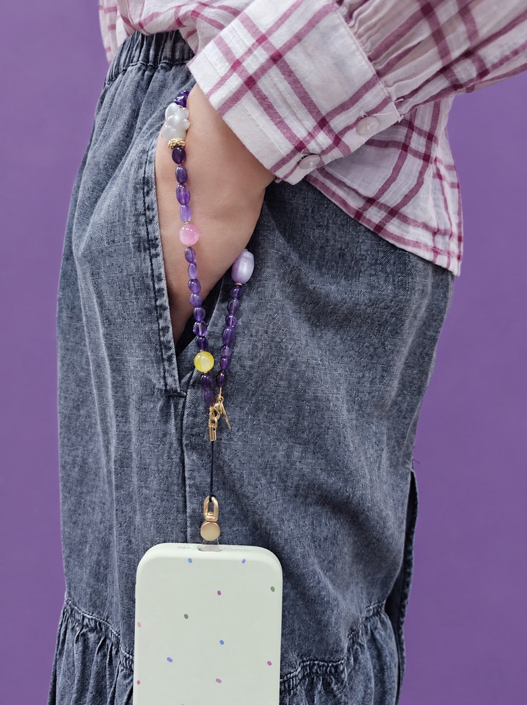 UV Color-Changing Cat & Fish Amethyst Phone Strap PC125