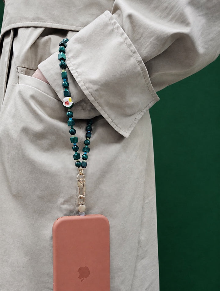 Bird & Ceramic House Natural Malachite Phone Strap PC131