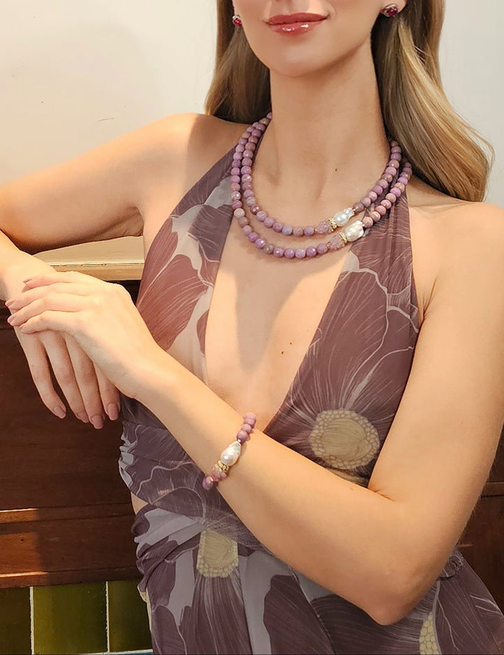 Sugilite Gemstone With Baroque Pearl And Raspberry Bracelet RB012