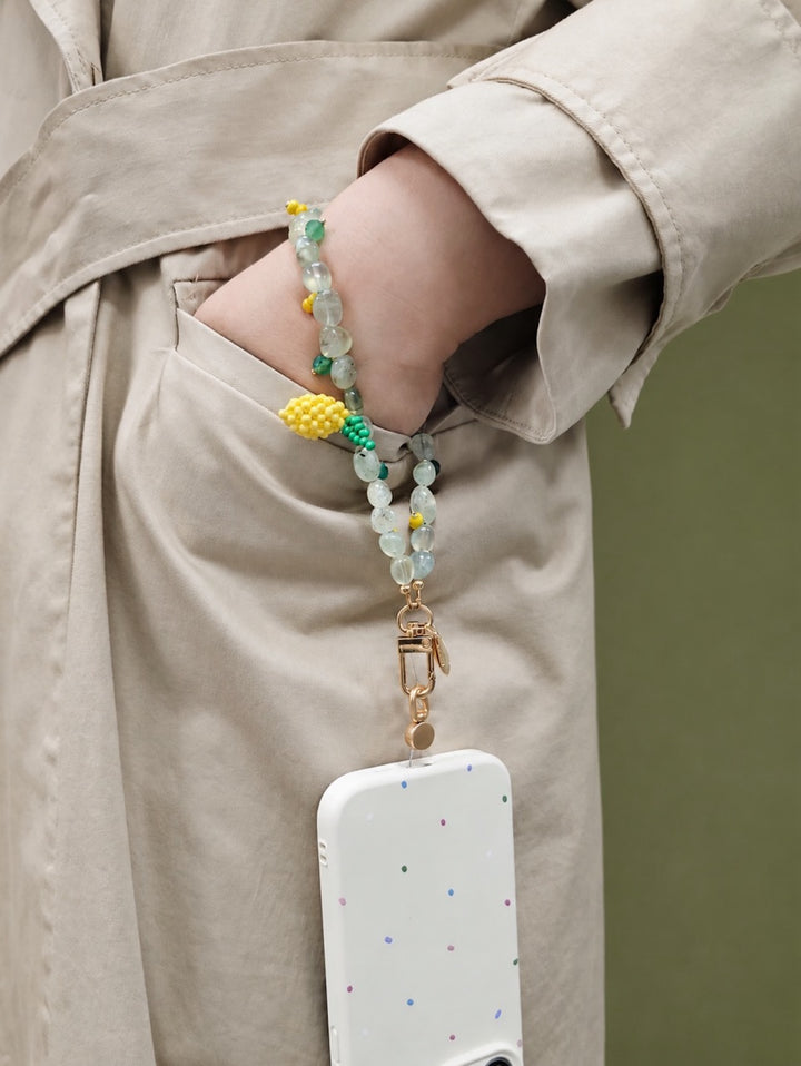 Handcrafted Lemon Charm With Natural Prehnite Phone Strap / Bag Charm PC129