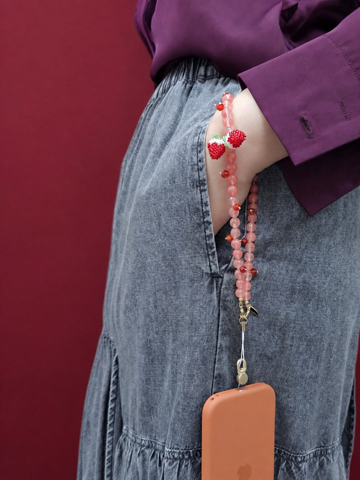 Handcrafted Strawberry Natural Watermelon Quartz Phone Strap PC133