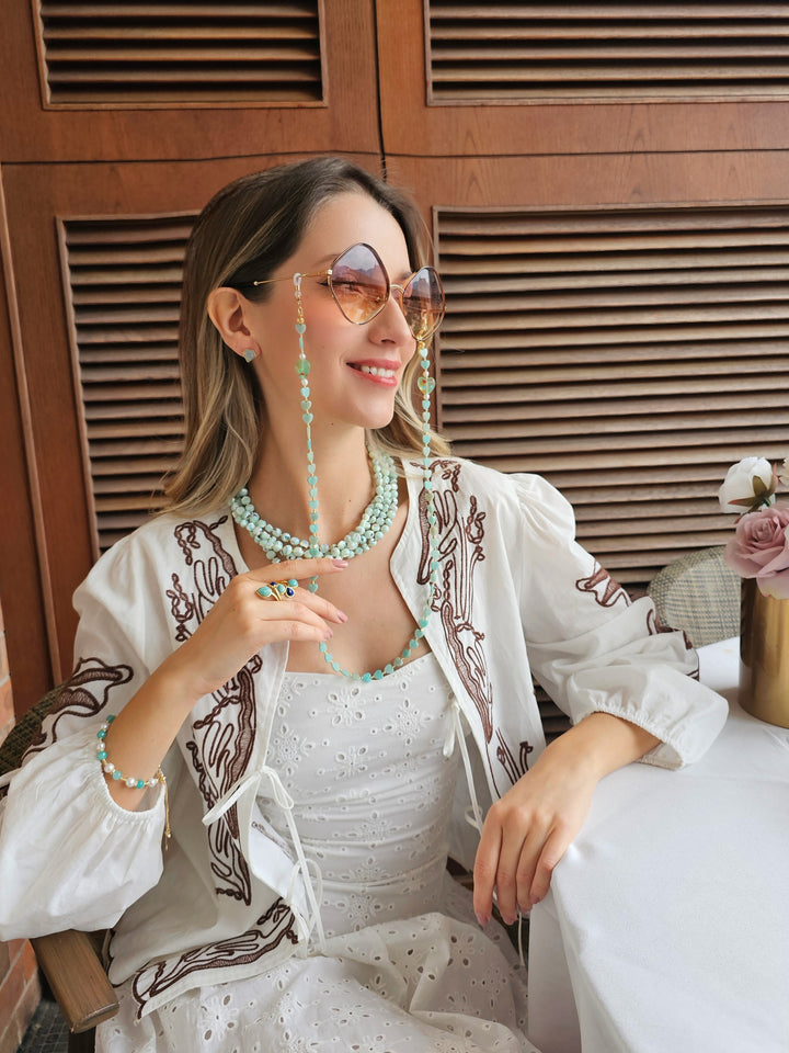 Heart Shaped Amazonite Eye Glasses Chain EC016