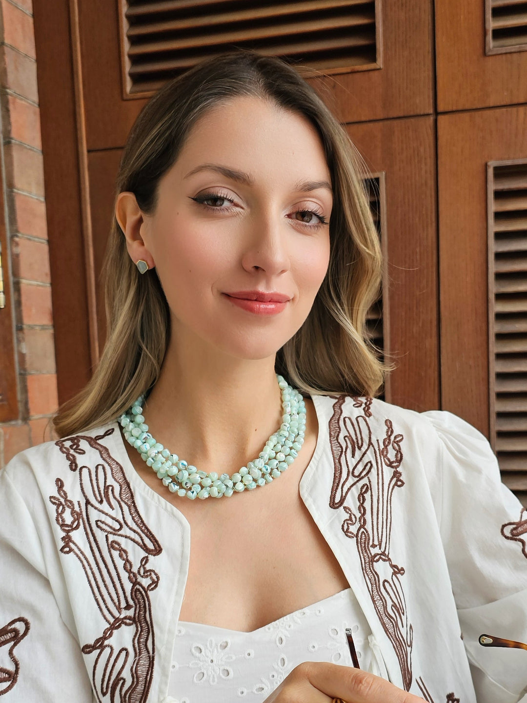 Multi layers green shell necklace RN006