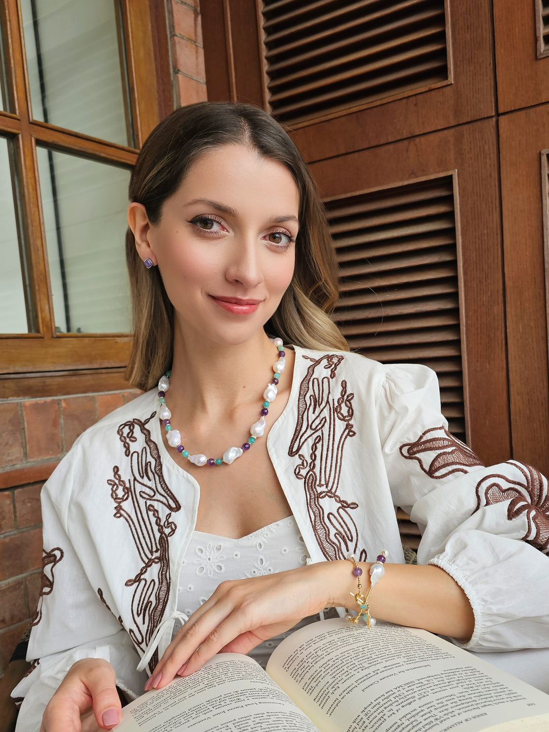 Elegant Baroque Pearls With Amethyst & Amazonite Necklace RN002