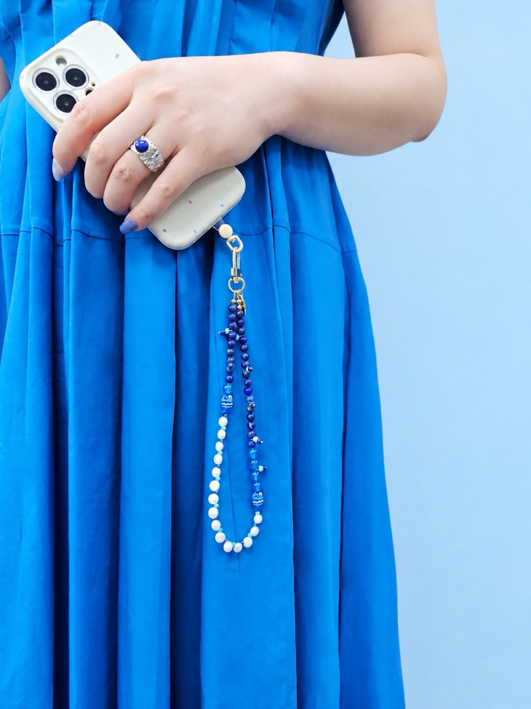 Ocean Story Lapis Lazuli Freshwater Pearl With Fish Phone Strap PC138
