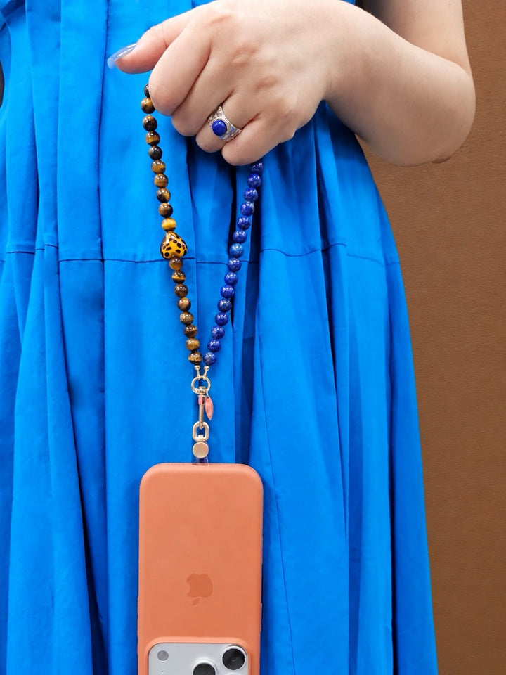 Lapis Lazuli Tiger Eye Stone And Leopard Print Heart Phone Strap PC144