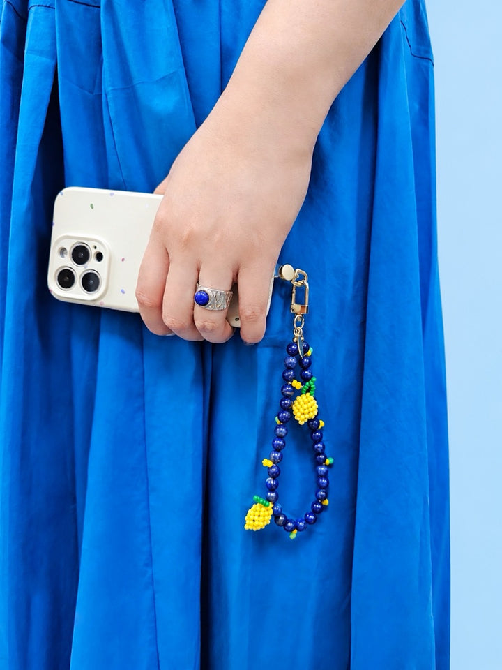 Lapis Lazuli With Handcrafted Lemon Phone Strap / Bag Charm PC137