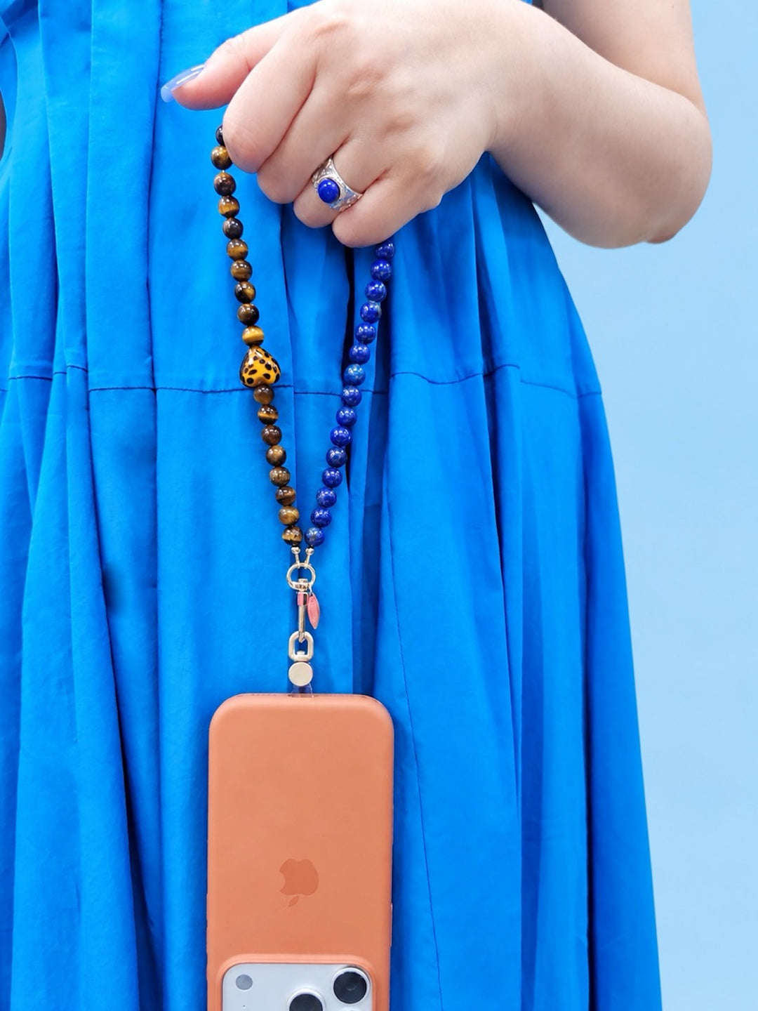 Lapis Lazuli Tiger Eye Stone And Leopard Print Heart Phone Strap PC144