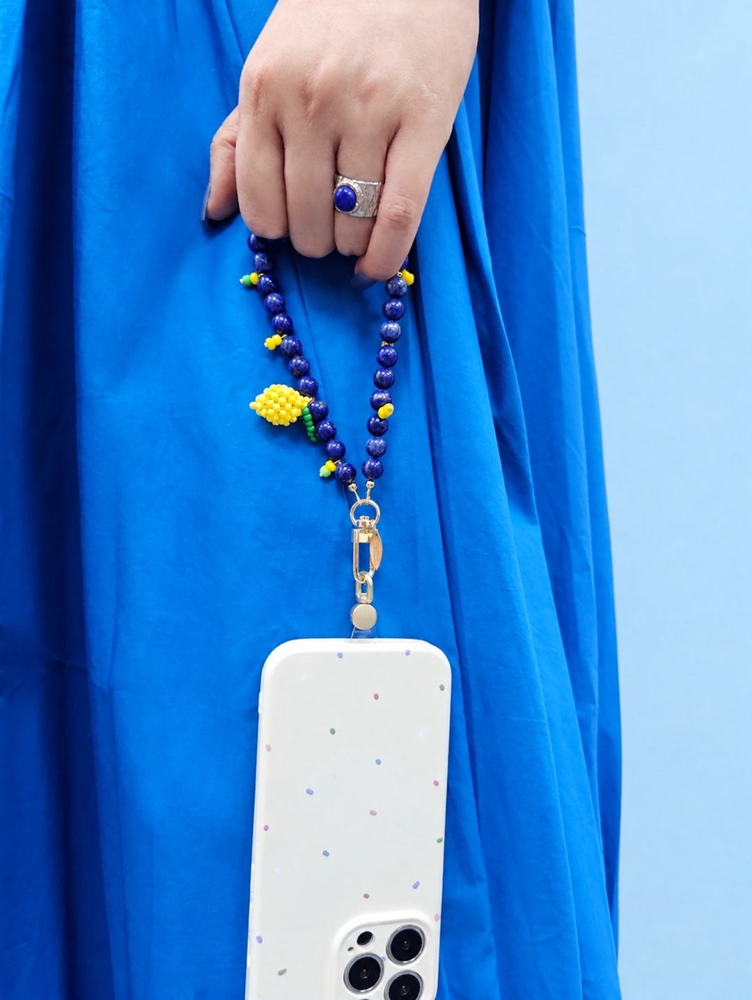 Lapis Lazuli With Handcrafted Lemon Phone Strap / Bag Charm PC137