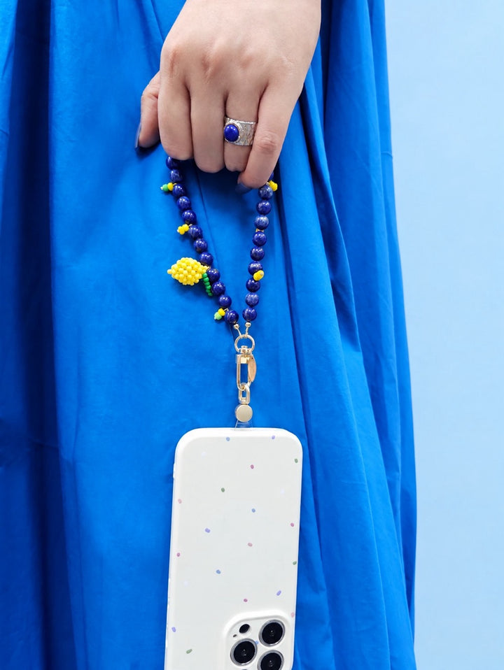 Lapis Lazuli With Handcrafted Lemon Phone Strap / Bag Charm PC137