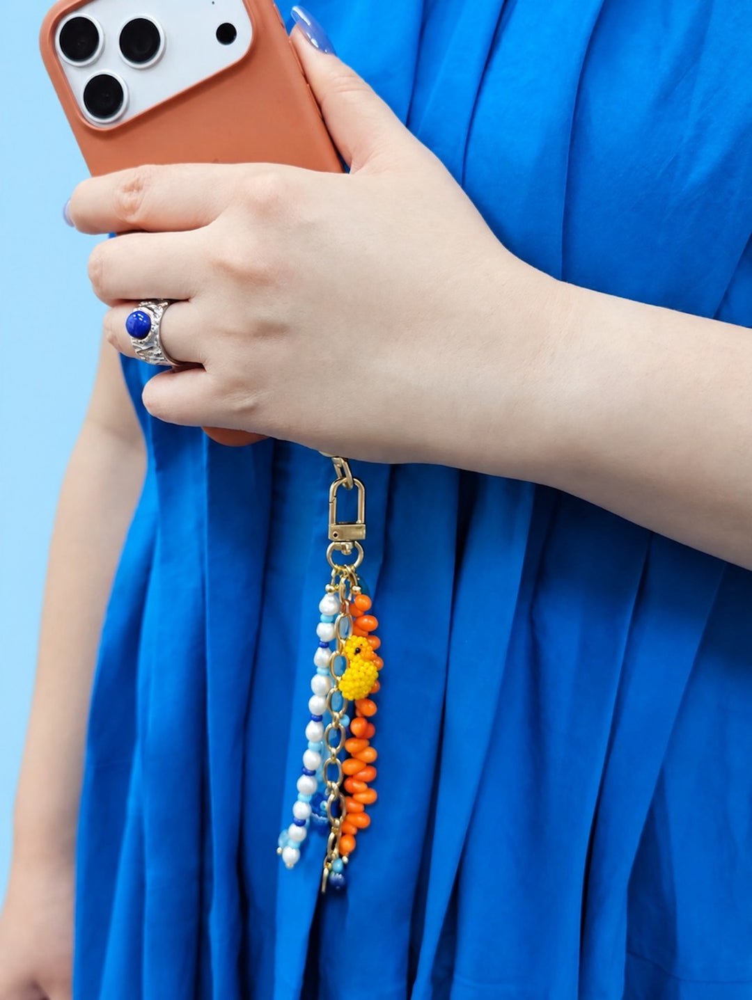 Duck & Fish Coral Aquamarine And Pearls Tassel Phone Strap / Bag Charm PC108
