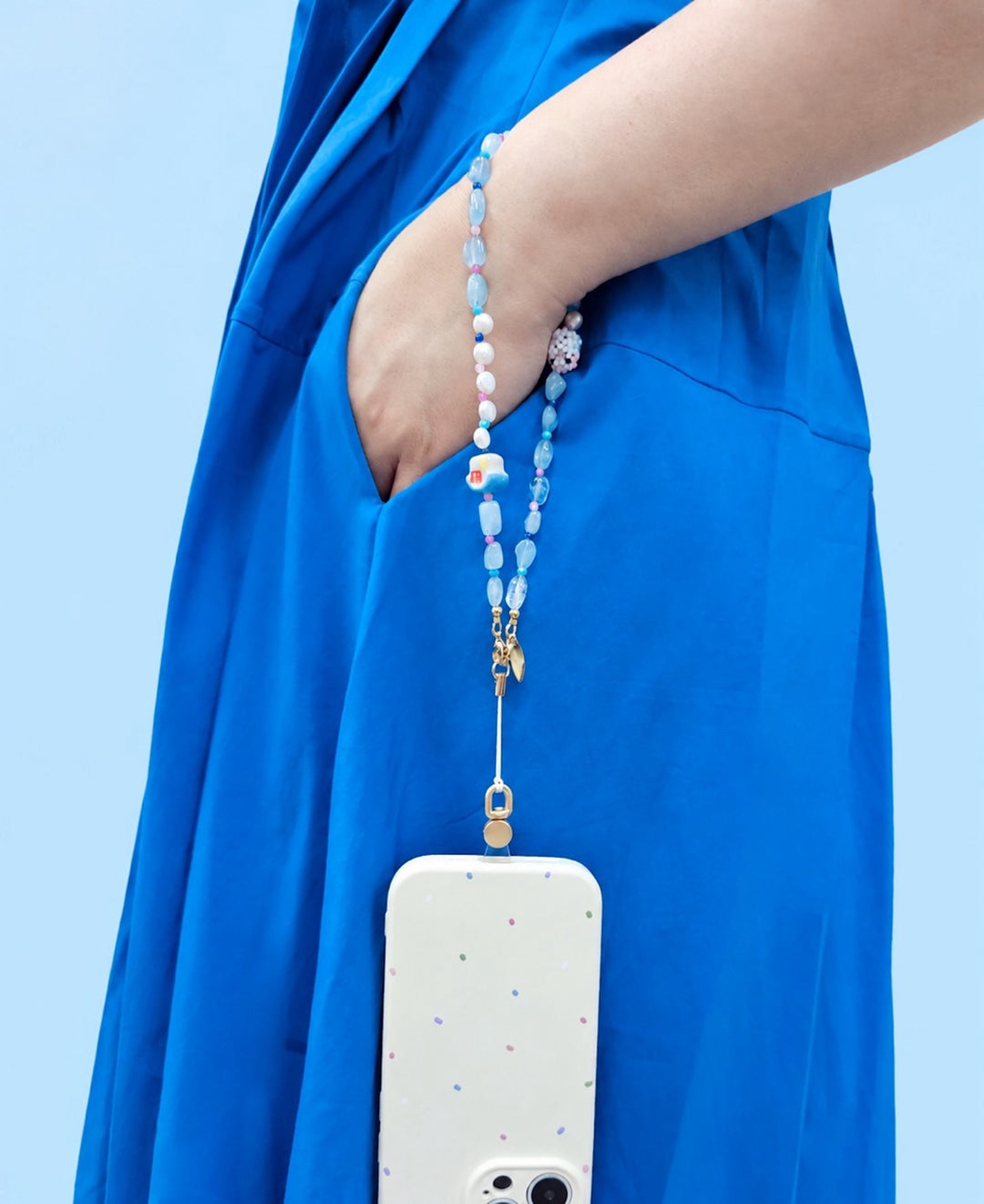 Handcrafted Bird & Ceramic House Aquamarine Pearl Phone Strap PC126