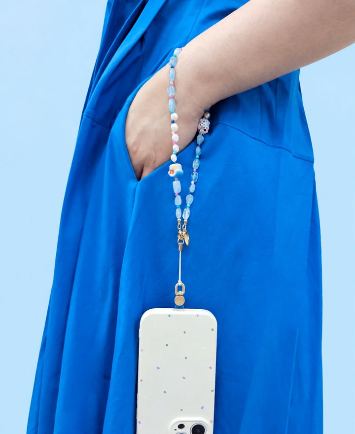 Handcrafted Bird & Ceramic House Aquamarine Pearl Phone Strap PC126