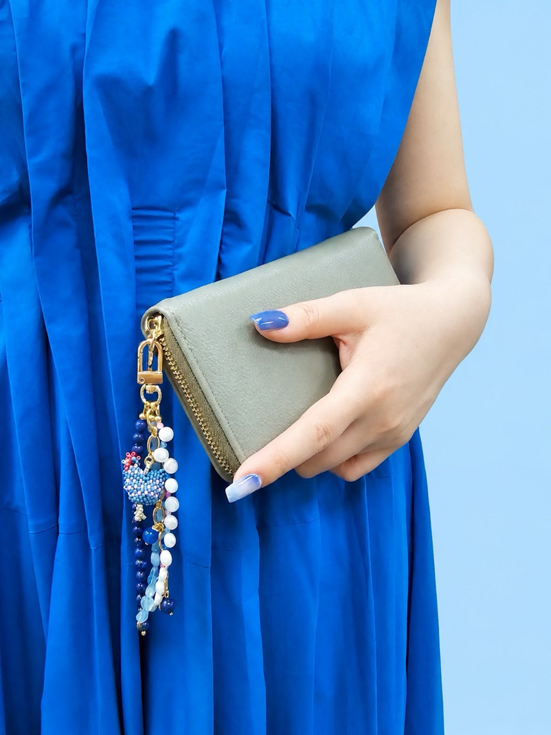 Handcrafted Chicken Charm Lapis Aquamarine And Pearls Tassel Phone Strap / Bag Charm PC111