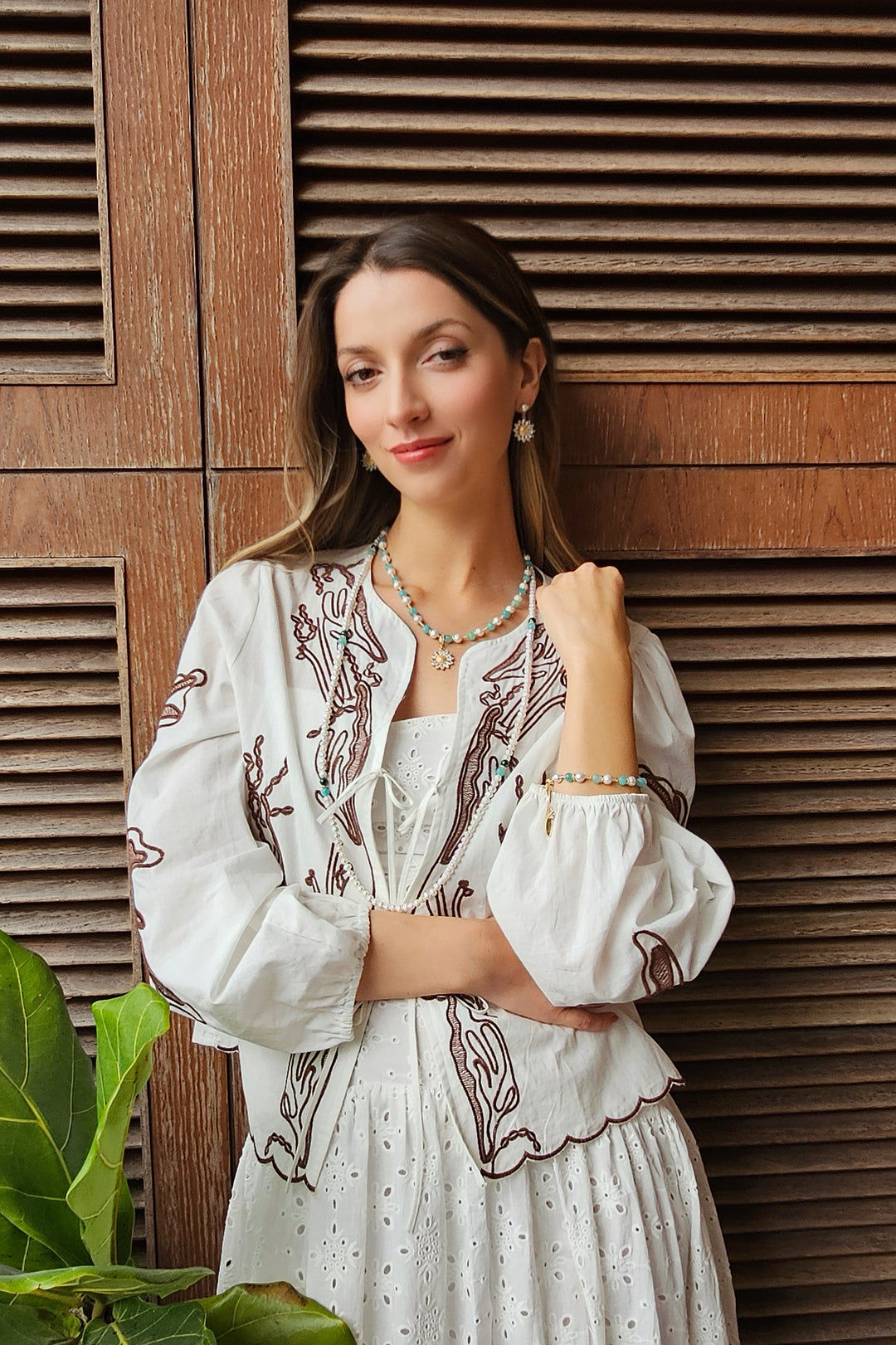 Zircon Daisy Dangle With Pearl Stud Earrings RE002