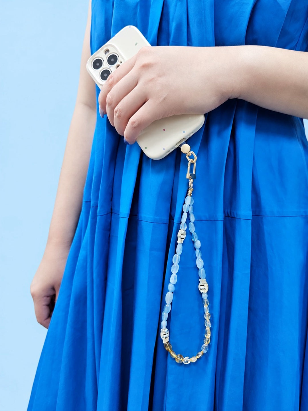 Ocean Inspired Citrine And Aquamarine With Fish Phone Strap PC128