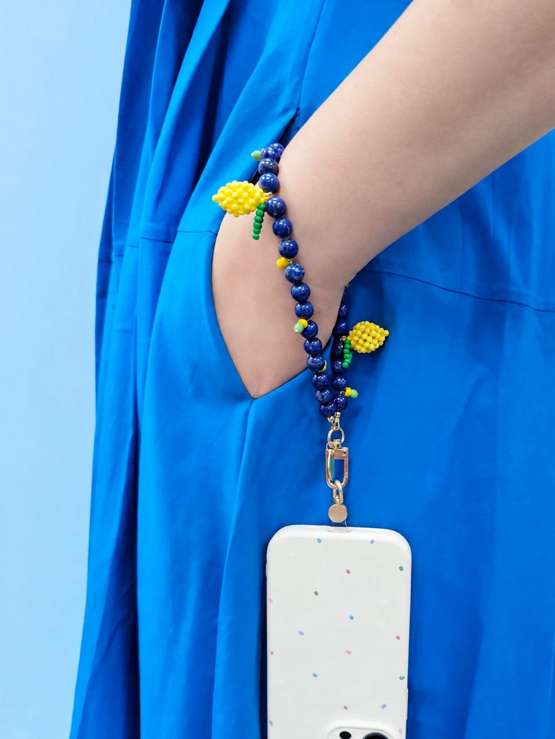 Lapis Lazuli With Handcrafted Lemon Phone Strap / Bag Charm PC137