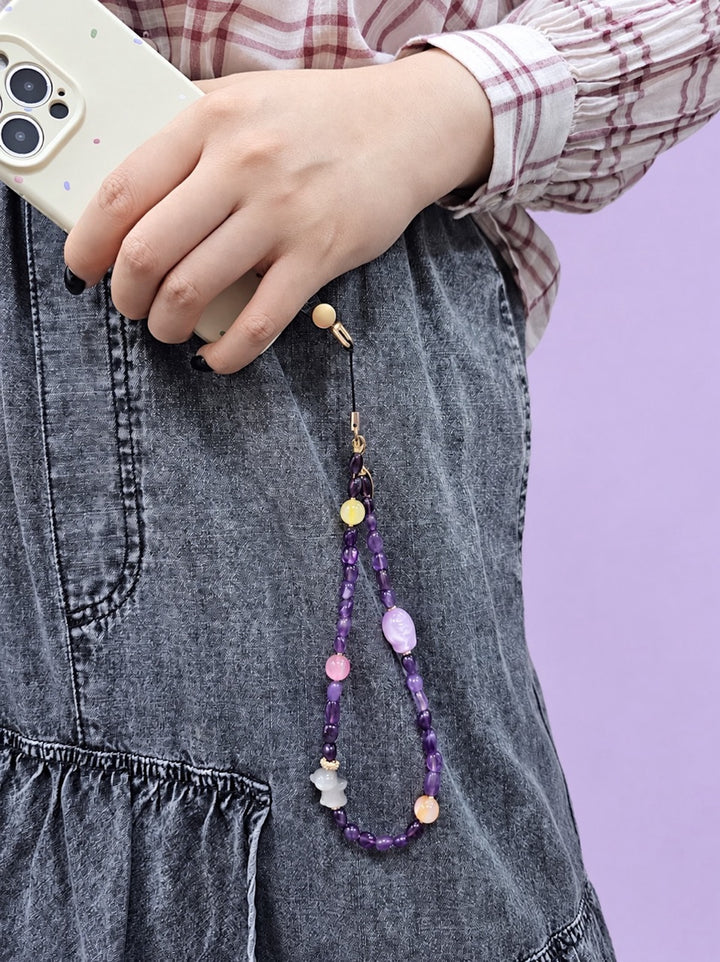 UV Color-Changing Cat & Fish Amethyst Phone Strap PC125