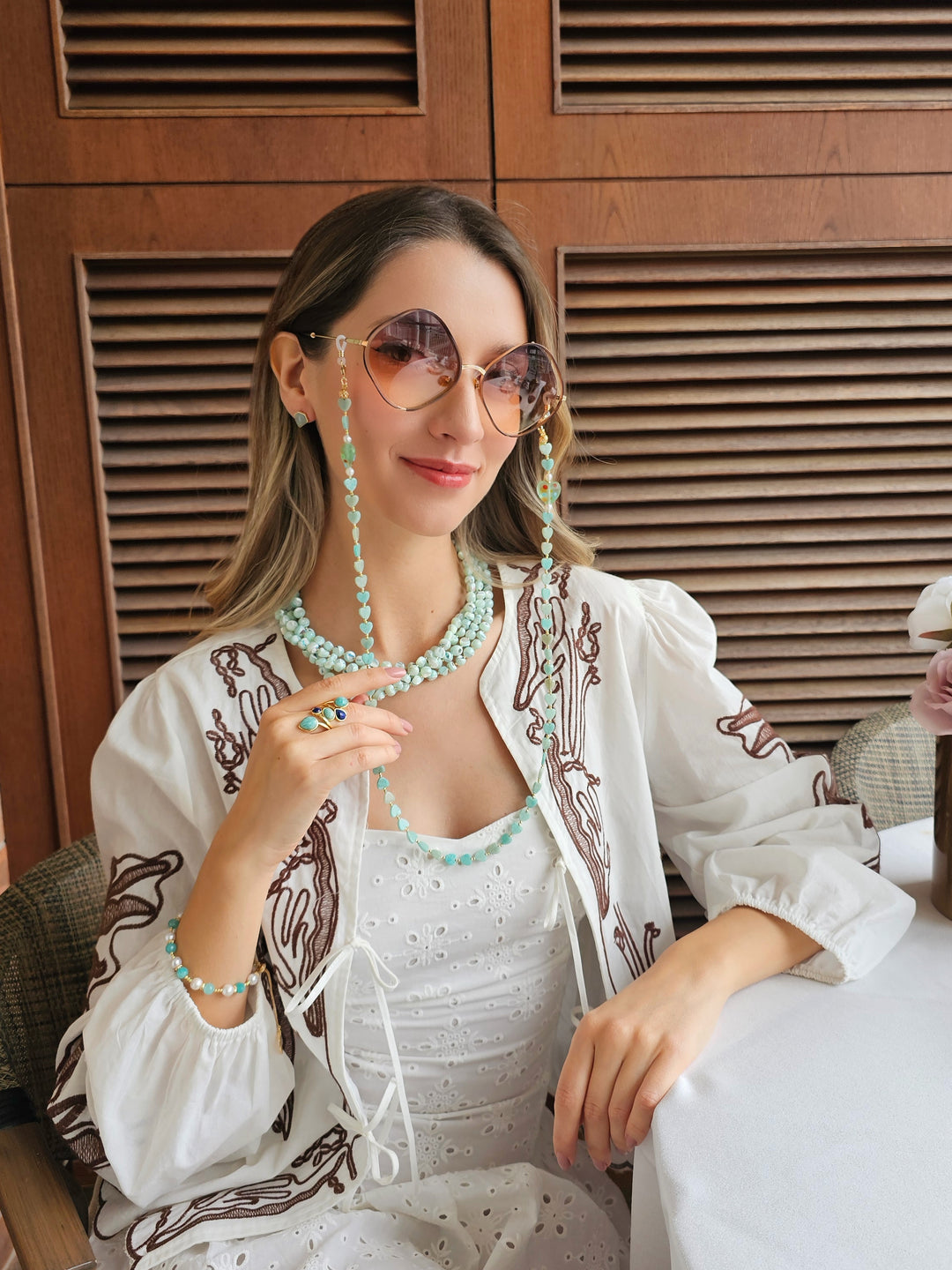 Heart Shaped Amazonite Eye Glasses Chain EC016