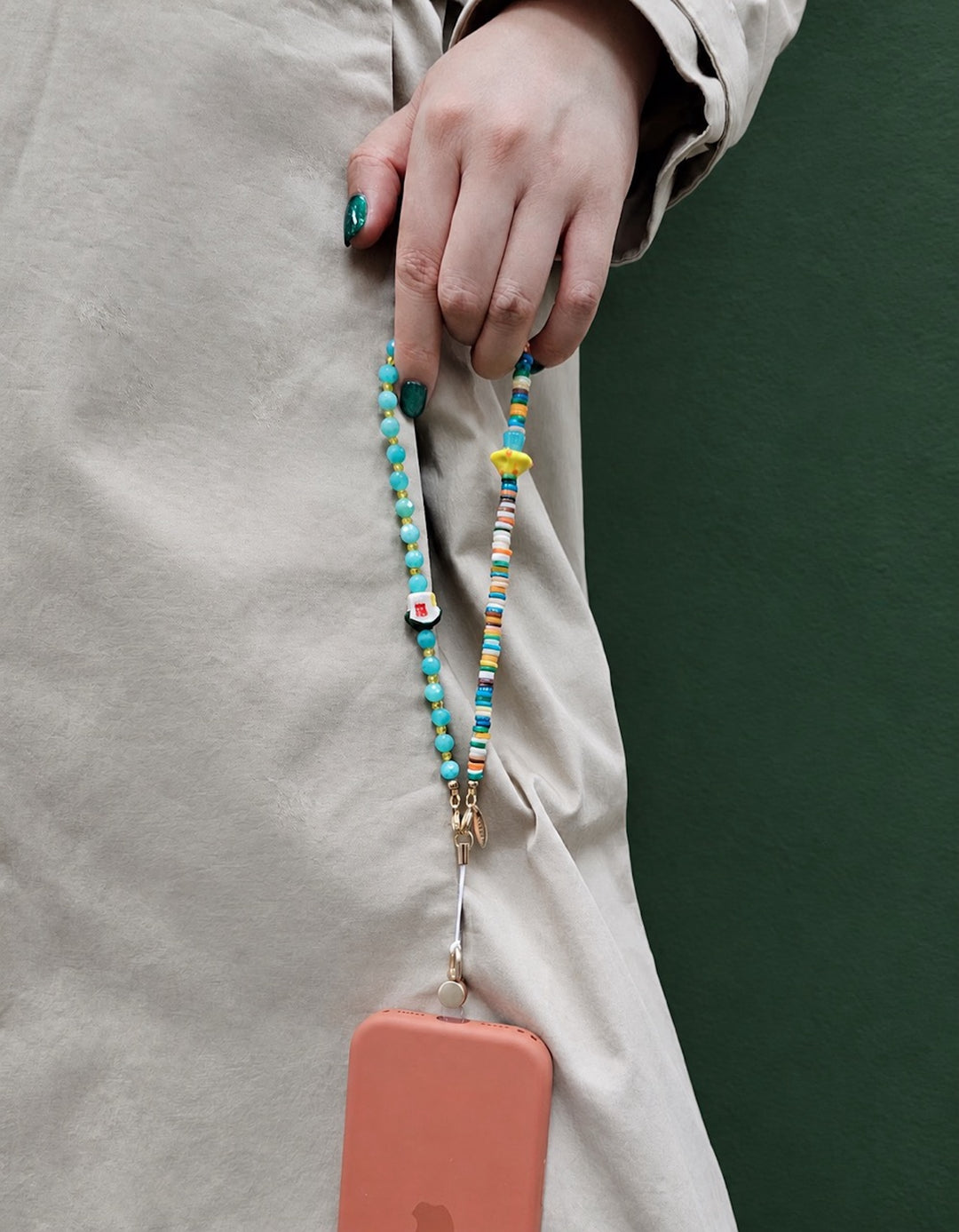 Amazonite Colorful Shell With Mushroom & Ceramic House Phone Strap PC135