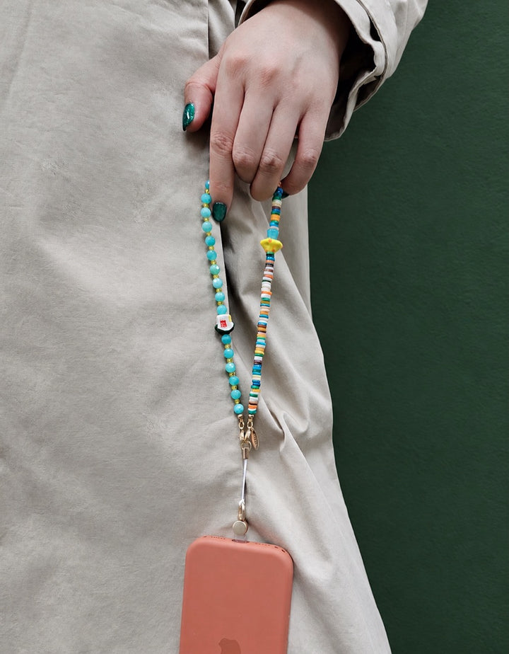 Amazonite Colorful Shell With Mushroom & Ceramic House Phone Strap PC135