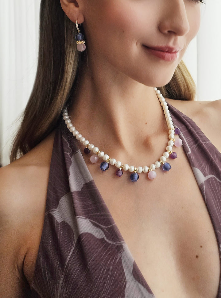 Amethyst With Blue Berry Dangle Earrings RE018