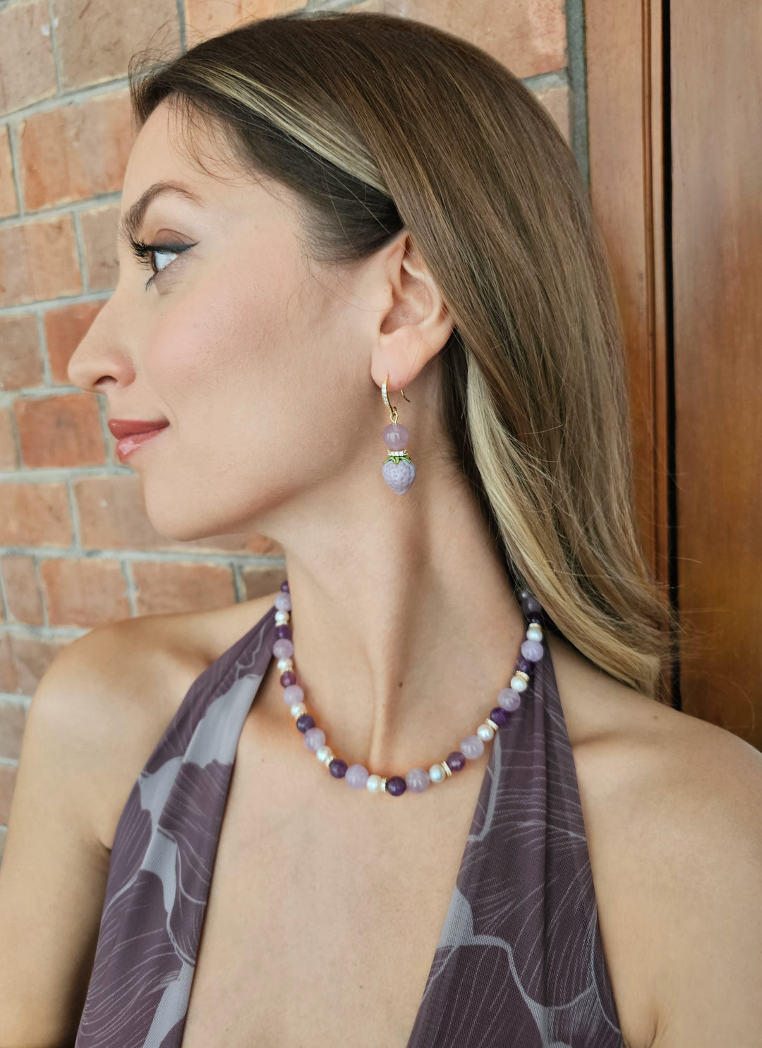 Mixed Shade Amethyst And Freshwater Pearl Beaded Necklace RN021