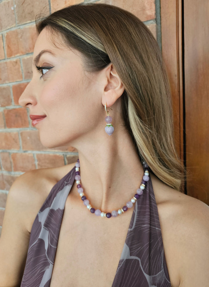 Mixed Shade Amethyst And Freshwater Pearl Beaded Necklace RN021