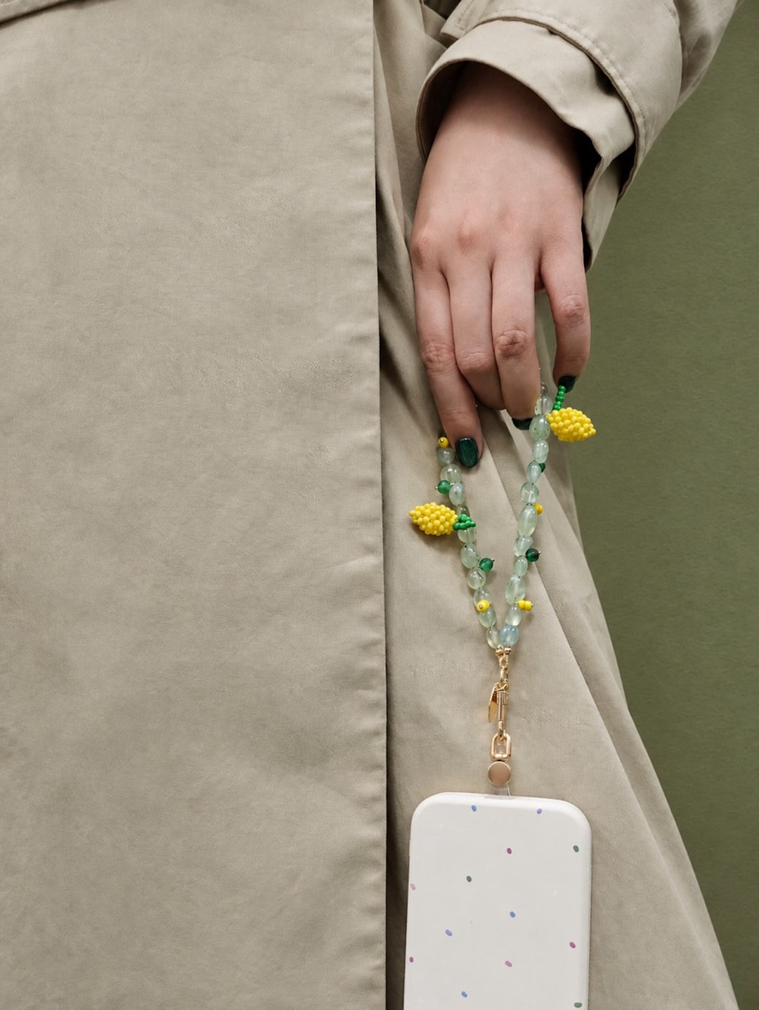 Handcrafted Lemon Charm With Natural Prehnite Phone Strap / Bag Charm PC129