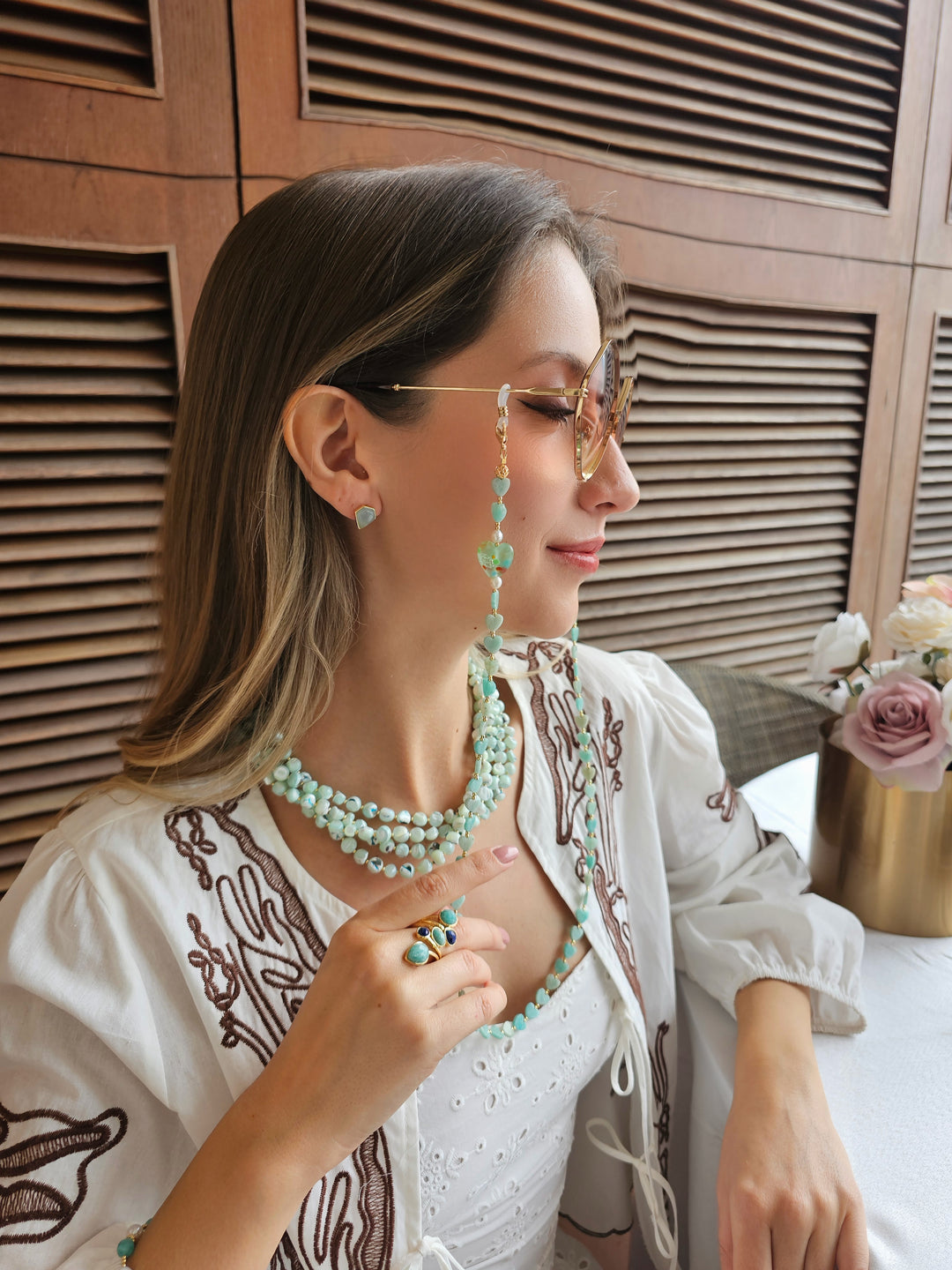 Heart Shaped Amazonite Eye Glasses Chain EC016