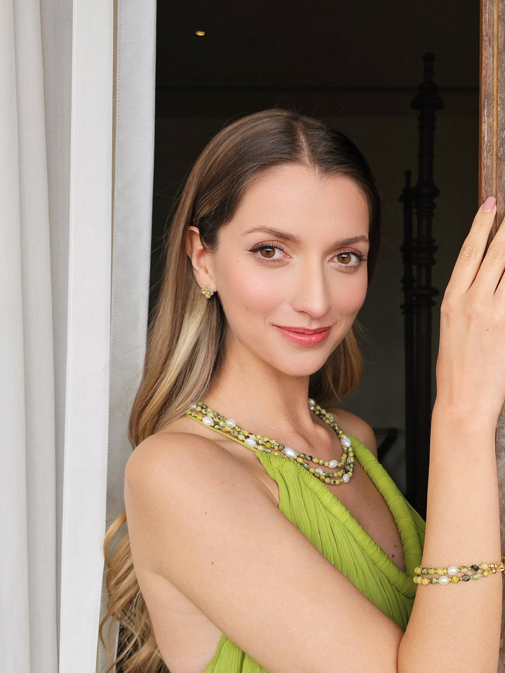 Minimalist Flower Shaped Prehnite Stud Earrings RE010