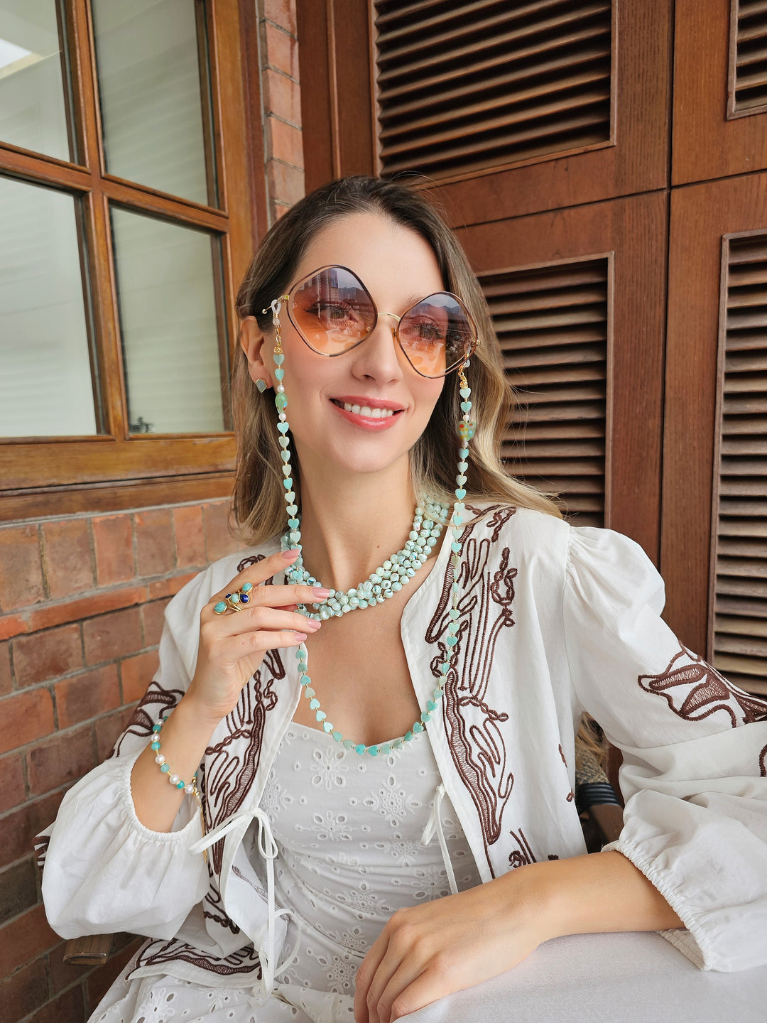 Heart Shaped Amazonite Eye Glasses Chain EC016