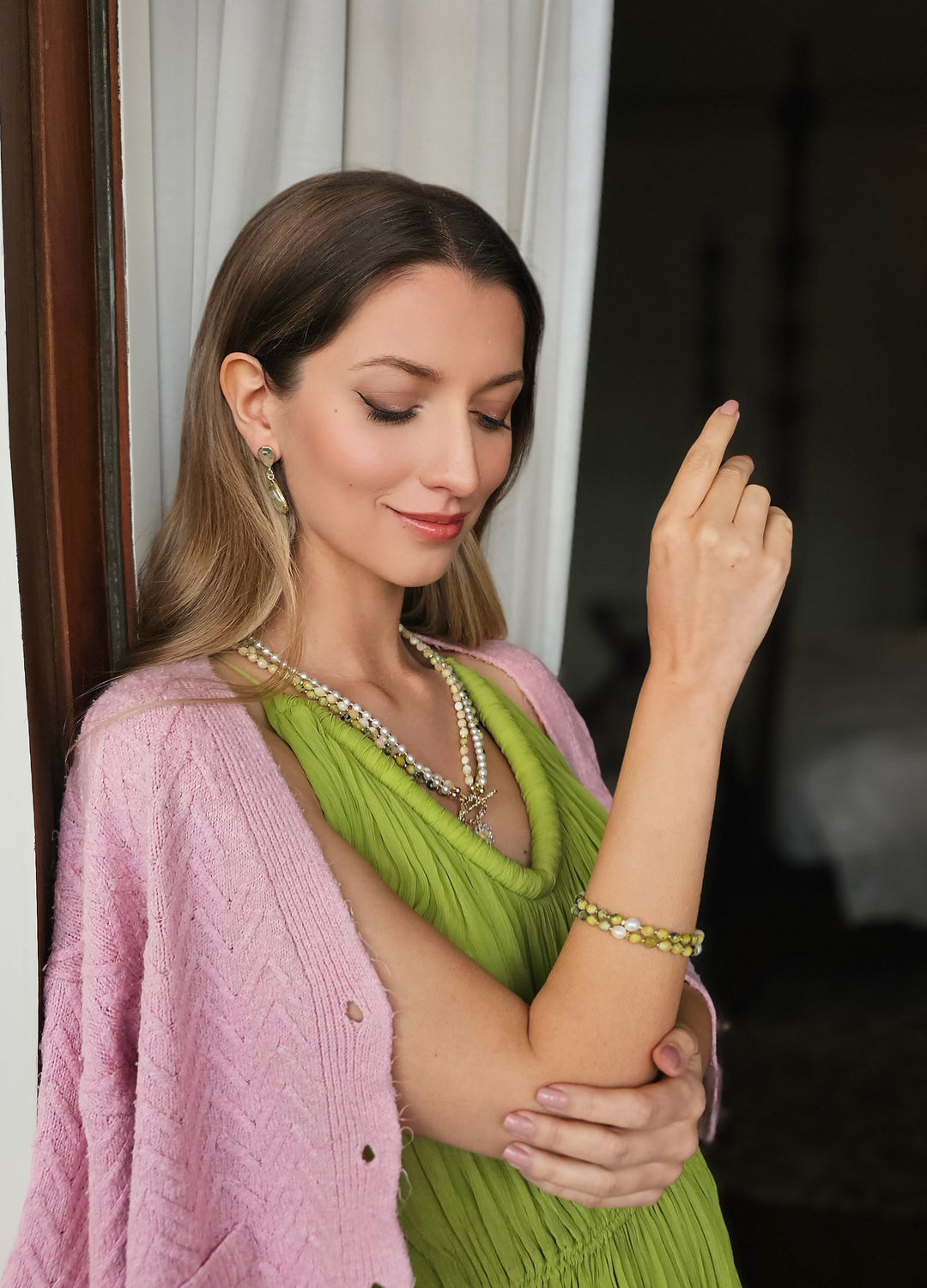 Teardrop Prehnite Drop Earrings RE011