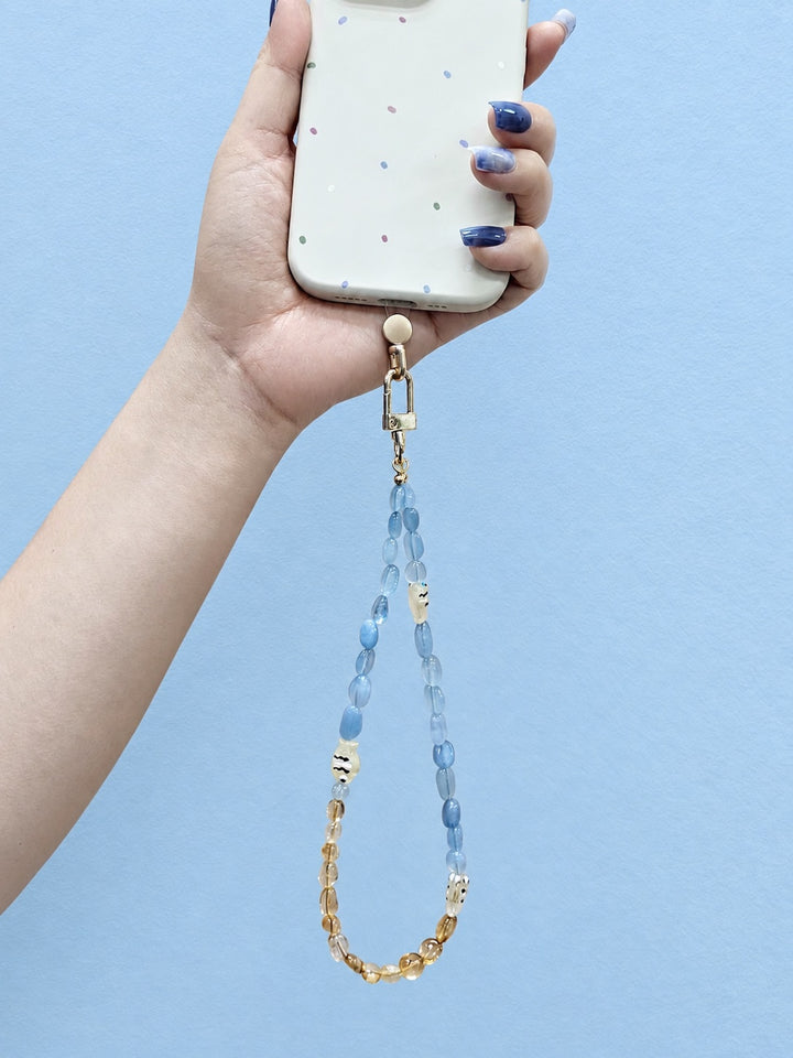 Ocean Inspired Citrine And Aquamarine With Fish Phone Strap PC128