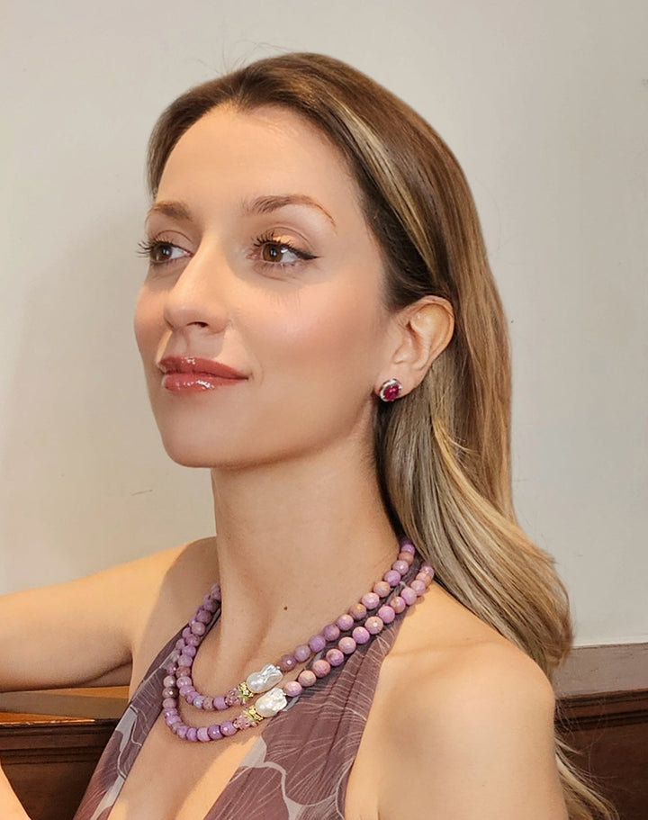 Magenta Agate Oval Shaped Earrings RE022