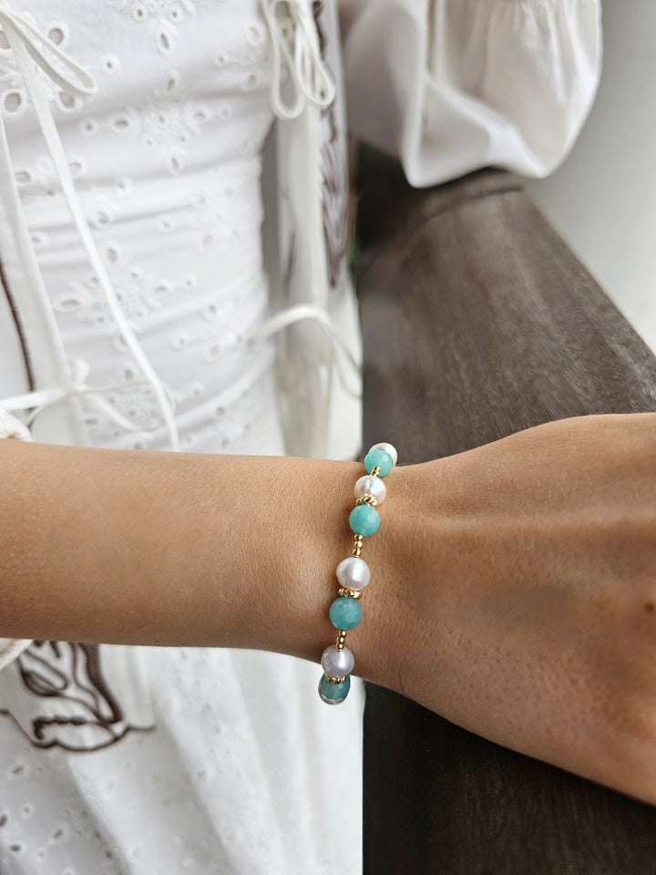 Amazonite With Freshwater Pearls Slider Bracelet RB003