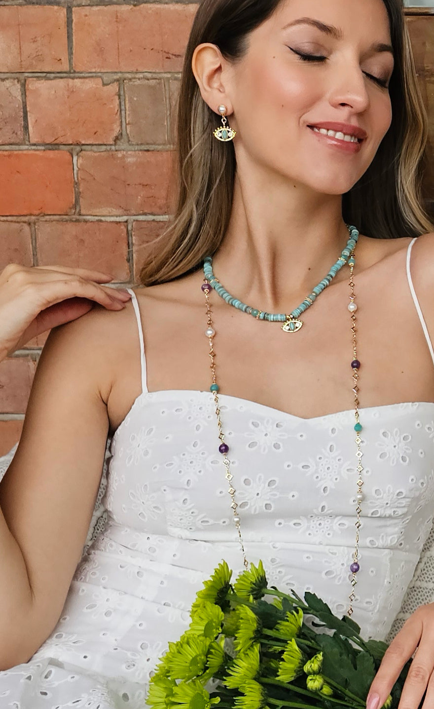 Green Shell With Turkish Evil Eye Pendant Necklace RN003