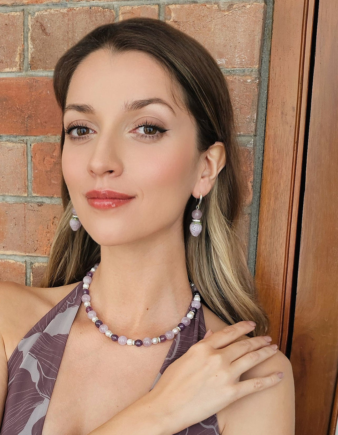 Amethyst Wth Purple Strawberry Earrings RE016