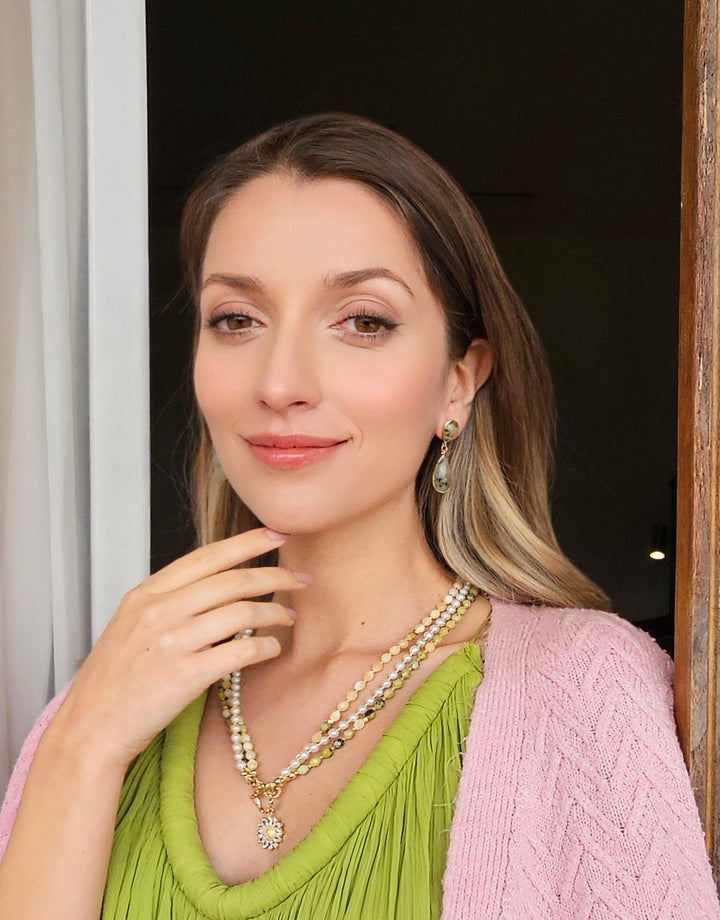 Teardrop Prehnite Drop Earrings RE011