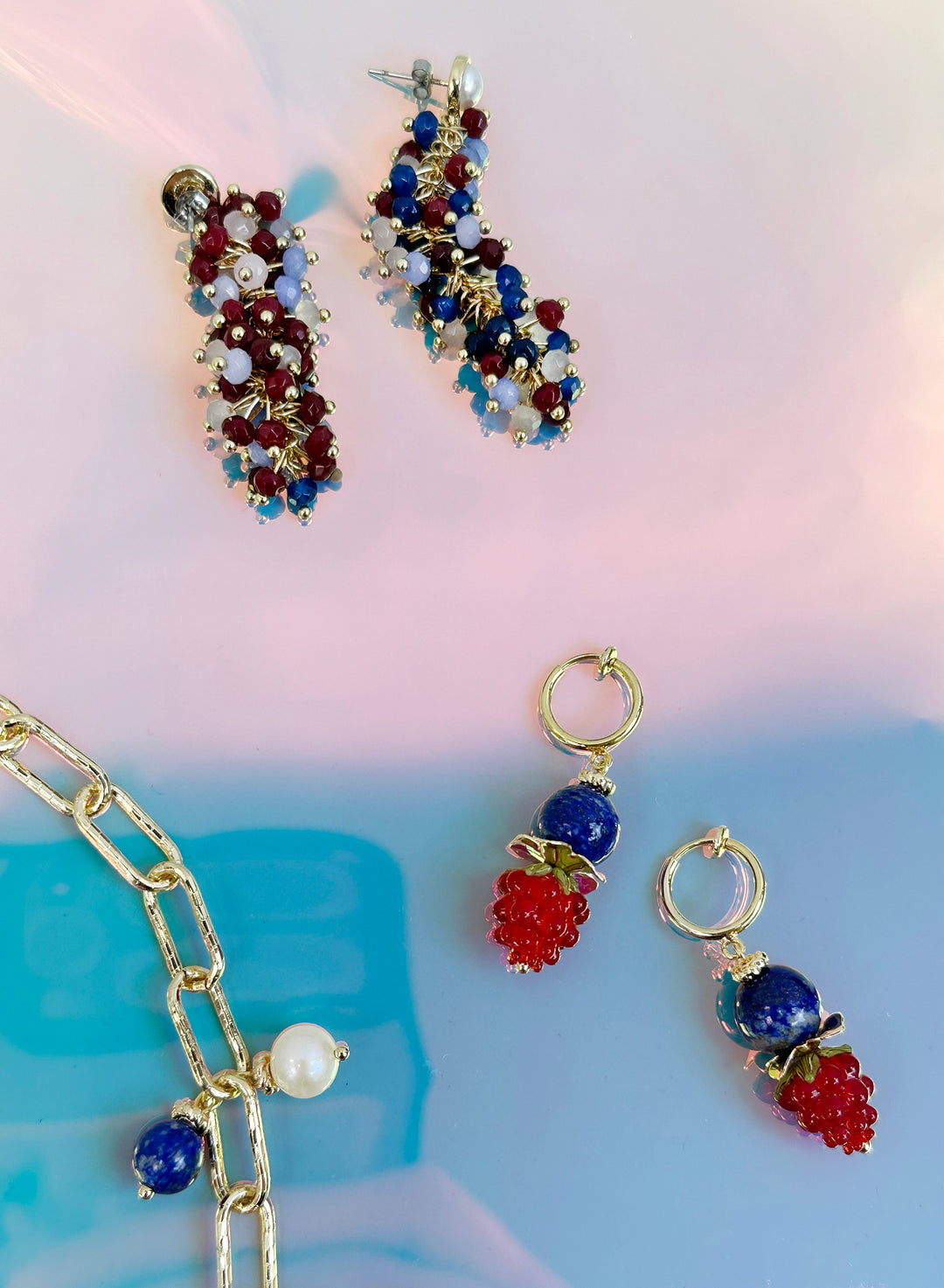 Blue Lapis with Red Rasberry Clip-on Earrings JE018 - FARRA