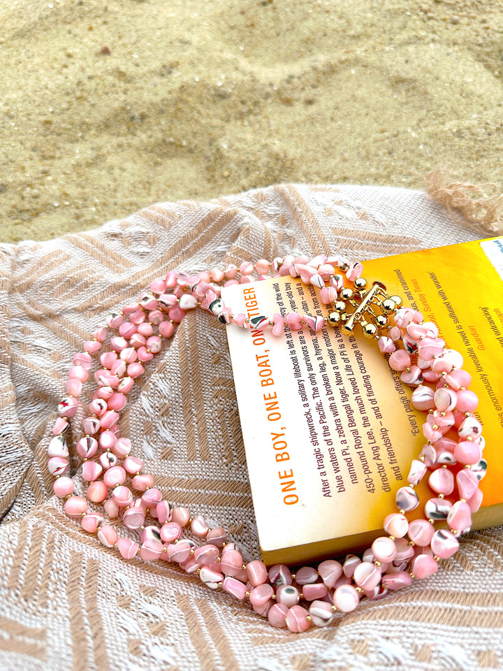 Ocean's Beauty Multi-Layered Pink Shells Necklace LN008