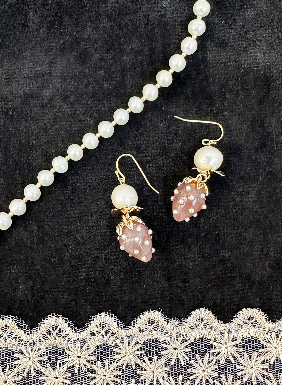 Freshwater Pearls With Glass Strawberry Dangle Earrings JE047 - FARRA