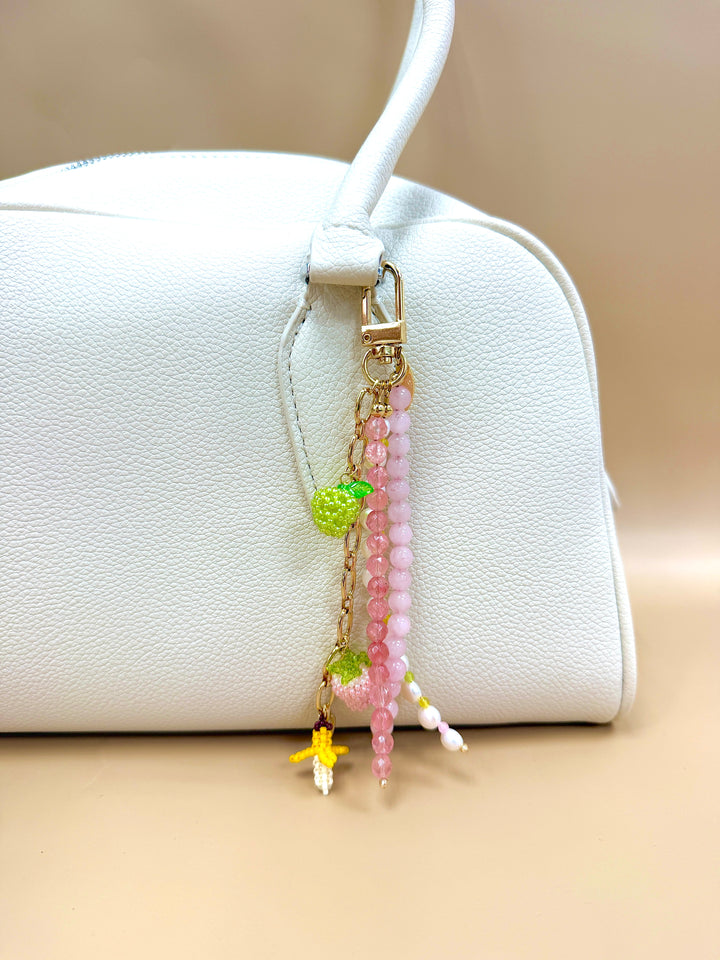 Fruit Charm Pink Gemstone And Pearl Phone Strap / Bag Charm PC103